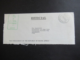 RSA / Süd - Afrika 1976 Grüner Stempel  Amptelik Official Parliament Cape Town / Umschlag The Parliament Of The RSA - Briefe U. Dokumente