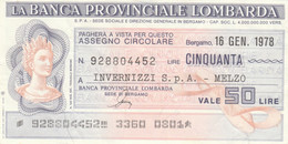 MINIASSEGNO BANCA PROV LOMBARDA L.50 INVERNIZZI  CIRCOLATO (HB1035 - [10] Checks And Mini-checks