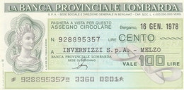 MINIASSEGNO BANCA PROV LOMBARDA L.100 INVERNIZZI  CIRCOLATO (HB1034 - [10] Checks And Mini-checks