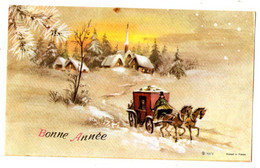 Bonne Année--Nouvel An--mignonnette..--Village Sous Neige --illustrateur  ????? ( Carrosse,chevaux ).. à Saisir - Nieuwjaar