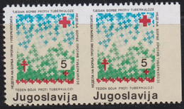 333.Yugoslavia 1986 Surcharge Anti-tuberculosis ERROR Vertically Imperforate MNH Michel 115 - Imperforates, Proofs & Errors