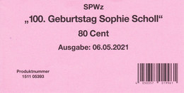 Deutschland 2021: 100. Geburtstag Sophie Scholl. Mi 3606, Deckblatt Der Verpackung - Sonstige & Ohne Zuordnung