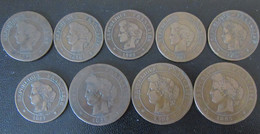 France - Lot De 9 Monnaies 5 Et 10 Centimes Cérès Entre 1872 Et 1897 - TB à TTB - Collections