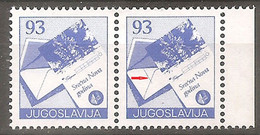 573.YUGOSLAVIA 1987 Definitive F.v. 93d. ERROR Line On Envelope MNH Michel 2255 - Geschnittene, Druckproben Und Abarten