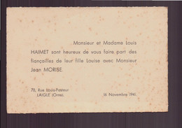 Faire-part Fiançailles, 16 Novembre 1941 à Laigle - Engagement