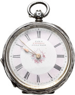 Uhren: Damen Silbertaschenuhr Mit Schlüsselaufzug. Emaile Zifferblatt Kay's Empress Swiss Made. Um 1 - Other & Unclassified