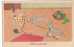 A5685-  Cats, Animals Playing With Spool, Illustration, Magyar Posta Stamp 1961 Postcard - Koehler, Mela