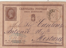 Italie Entier Postal Carte Cachet VOGHERA 22/3/1877 Pour Mortara - Interi Postali