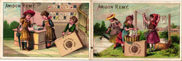 1 Card Pliante Calendrier 1890   AMIDON REMY De LOUVAIN   Marque De Fabrique Tête De Lion   Laveuses - Collections, Lots & Séries