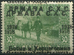 567.Yugoslavia SHS Bosnia 1918 Definitive ERROR Double Overprint MH Michel 6 - Geschnittene, Druckproben Und Abarten