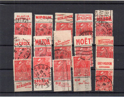 !!! 50C FEMME FACHI, LOT DE 15 TIMBRES PAVEC BANDES PUB OBLITERES TOUS DIFFERENTS - Used Stamps