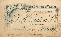Cartes De Visite - Publicité - H. Guillon - Fabrique De Liqueurs - Vins - Spiritueux - Vinaigres - L. Clermon - Niort - Visitekaartjes