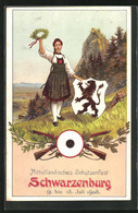 AK Schwarzenburg, Mittelständisches Schützenfest 1908, Fräulein In Tracht Mit Ehrenkranz Und Wappen - Schwarzenburg