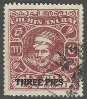 Cochin(India). 1943 Surcharges. 3p On 6p Used. P13X13½ SG 96 - Cochin