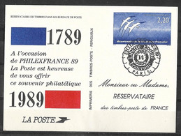 Entier Postaux Philexfrance 89 Bicentenaire De La Revolution 1789/1989 - Privatganzsachen
