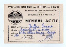 VP18.112 - MILITARIA - LORIENT - Carte De L'Association Nationale Des Officiers En Retraite - Groupement Du Morbihan - Documenti