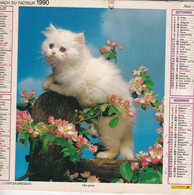 Almanach Du Facteur, Calendrier De La Poste, 1990, Côte D'Or, Chien: Cockers, Chat Persan - Grand Format : 2001-...