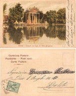 CARTOLINA ROMA VILLA BORGHESE TEMPIO DI ESCULAPIO PRIMI DEL 900 VIAGGIATA - Parks & Gärten