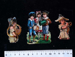 ►  Lot 3 Decoupis  XIXeme - Troupe D' Enfants Soufflant Dans Cor Trompette Et Arrosoire (watering Can) - Enfants