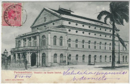 Brazil Pernambuco 1904 Postcard Santa Izabel Theater In Recife Editor Ramiro M. Costa Sent To Saint-Quentin France Stamp - Recife