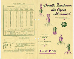 SPCS BOUCHON Bouteille Flacon Société Parisienne De CAPES Standard SPCS RARE Tarif 1928 Fermeture Bottle 20s - Material Y Accesorios