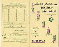 SPCS BOUCHON Bouteille Flacon Société Parisienne De CAPES Standard SPCS RARE Tarif 1928 Fermeture Bottle 20s - Matériel Et Accessoires