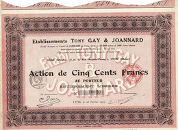 Titre Ancien -  Etablissements Tony Gay & Joannard  - Titre De 1923 - N° 10120 - - Tessili