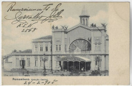 Brazil 1905 Postcard Pernambuco Central Railway Station In Recife Sent To Waterloo Belgium Stamp Republic Dawn 50 Réis - Recife