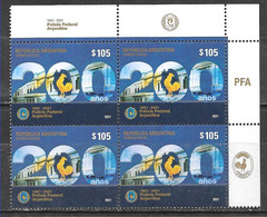 #10007 ARGENTINE,ARGENTINA 2021 MILITARIA POLICE BICENTENARY,COAT,MNH,NEUF BLOC OF 4,CUADRE - Neufs