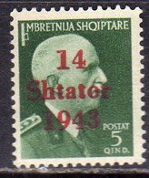 ALBANIA OCCUPAZIONE TEDESCA GERMAN OCCUPATION 1943 SOPRASTAMPATO 14 SHTATOR SETTEMBRE OVERPRINTED 5q MNH - Ocu. Alemana: Albania