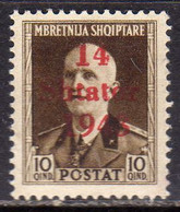 ALBANIA OCCUPAZIONE TEDESCA GERMAN OCCUPATION 1943 SOPRASTAMPATO 14 SHTATOR SETTEMBRE OVERPRINTED 10q MNH - Duitse Bez.: Albanië