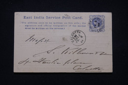 INDE ANGLAISE - Entier Postal Avec Repiquage Au Dos ( Eastern Bengal Stait Railway ) Pour Calcutta En 1888 - L 98380 - 1882-1901 Keizerrijk