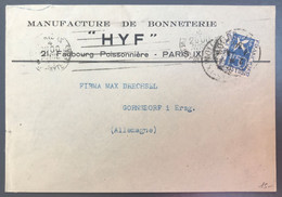 France N°294 Sur Enveloppe De Paris Pour L'Allemagne 4.4.1934 - (A1230) - 1921-1960: Moderne