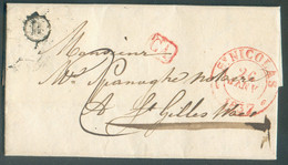 LAC De SAINT-NICOLAS + Boîte Rurale  R (de STEKENE) Et Griffe CA le 26 Janvier 1837 Vers St-Gillis Waes; Port '2' (décim - 1830-1849 (Belgique Indépendante)