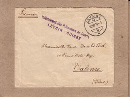 SUISSE DRÔME - LETTRE INTERNE A LEYSIN POUR VALENCE , INTERNEMENT PRISONNIERS DE GUERRE LEYSIN SUISSE - 1918 - Covers & Documents