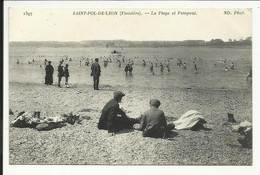 SAINT POL DE LEON ( Finistère ) , La Plage De Pempoul , 1915 , CPA ANIMEE - Saint-Pol-de-Léon