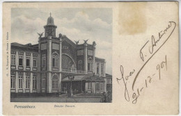 Brazil 1904 Postcard Pernambuco Central Railway Station Recife Caruaru Sent To Liège Belgium Stamp Republic Dawn 100 Rs - Recife