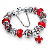 BRACCIALE TIPO MORELLATO VETRO CON CHARM COLRE ROSSO MODA DONNA BRACELET S. VALENTINO SHARON W - Armbänder