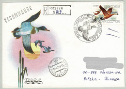 UdSSR / CCCP 1989, Eingeschriebener FDC Moskau - Warszawa (Polen),  Rostgans / Tadorna Ferruginea - Oche