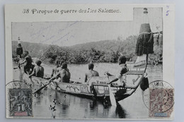 C. P. A. : Pirogue De Guerre Des Iles SALOMON, Animé, Timbre En 1904 - Salomon