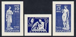 Denmark 1938 Set Of 3 Essays For Thorvaldsen Issue In Blue (10, 15 & 30 Ore) On Ungummed Paper - Otros & Sin Clasificación