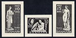 Denmark 1938 Set Of 3 Essays For Thorvaldsen Issue In Black (10, 15 & 30 Ore) On Ungummed Paper - Otros & Sin Clasificación