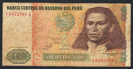 PERU P135 500 INTIS   6.3.1986 #Y/A SPECIAL PREFIX/SUFFIX REPLACEMENT VERY RARE  FINE ABOUT 10 P.h. ! - Perú