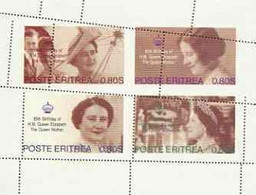 Eritrea 1985 Life & Times Of HM Queen Mother Perf Sheetlet Of 4 With Perforations Dramatically Misplaced - Erythrée