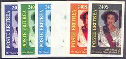 Eritrea 1986 Queen's 60th Birthday Imperf Deluxe Sheet (240s Value) The Set Of 6 Imperf Progressive Proofs Comprising Si - Erythrée