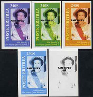 Eritrea 1986 Queen's 60th Birthday Imperf Deluxe Sheet (240s Value) With AMERIPEX Opt In Black, - Erythrée