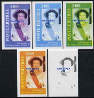 Eritrea 1986 Queen's 60th Birthday Imperf Deluxe Sheet (240s Value) With AMERIPEX Opt In Blue, - Erythrée