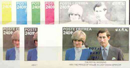 Eritrea 1982 Royal Baby Opt On Royal Wedding Deluxe Sheet (240 Value) The Set Of 9 Imperf Progressive Colour Proofs Comp - Eritrea