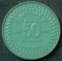 M_p> Getttone Supermercato STANDA " VALE 50 LIRE IN MERCE " In Plastica Azzurra / Verdino - Uguale Da Ambo I Lati - Monedas/ De Necesidad