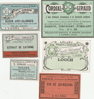 AUTRE COLLECTION 44 :  Lot De 6 étiquettes Pharmaceutique E Giraud Pharmacie Du Chemin De Fer A Lunel - Medizinische Und Zahnmedizinische Geräte